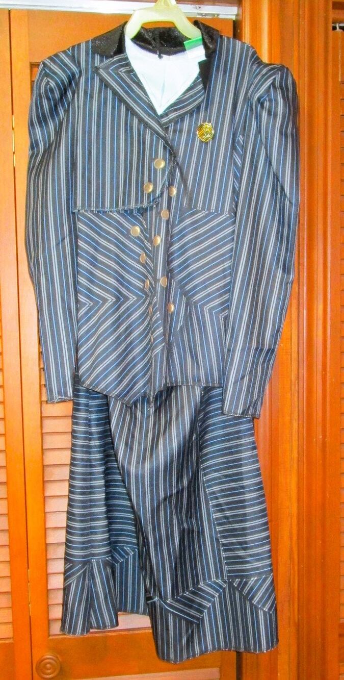 Disguise Girl's Wicked Costume Dress Size L 10/12 Gray Pinstripe Witch Cosplay